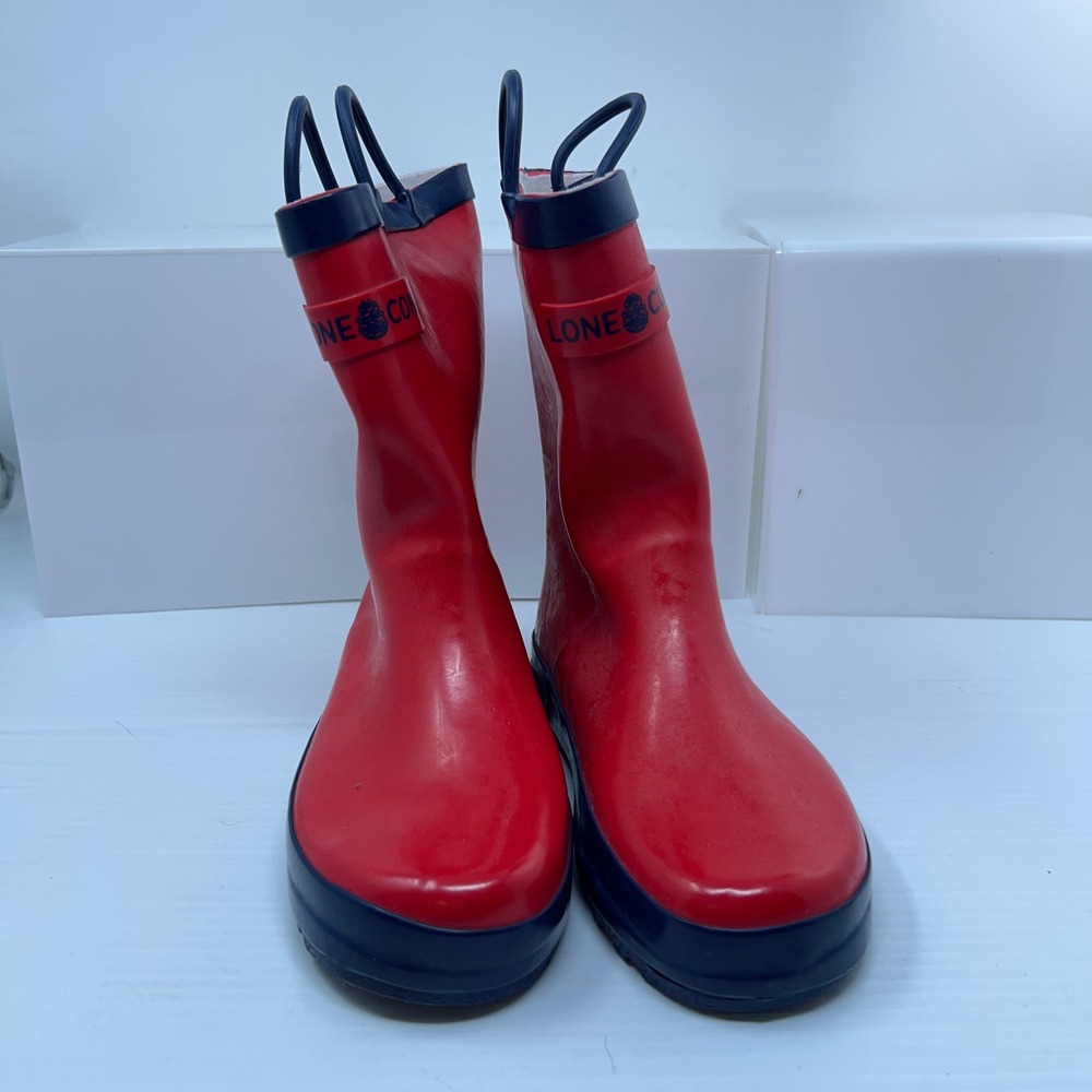 Lone Cone Kids Size 3 Red Navy Blue Waterproof Rubber Pull On Rain Boots New
